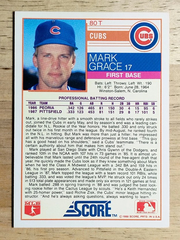 1988 Score Rookie/Traded #80T Mark Grace XRC
