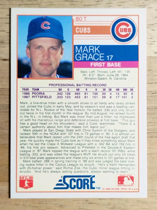 1988 Score Rookie/Traded #80T Mark Grace XRC