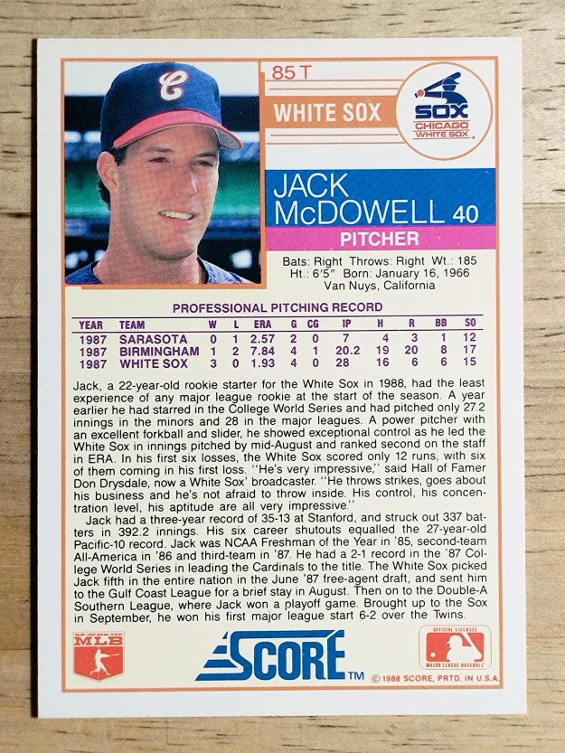 1988 Score Rookie/Traded #85T Jack McDowell XRC