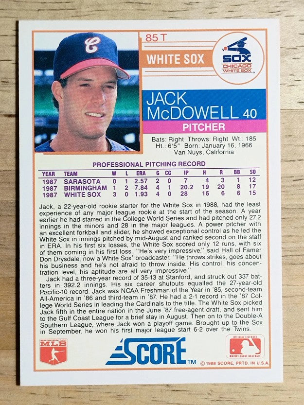 1988 Score Rookie/Traded #85T Jack McDowell XRC