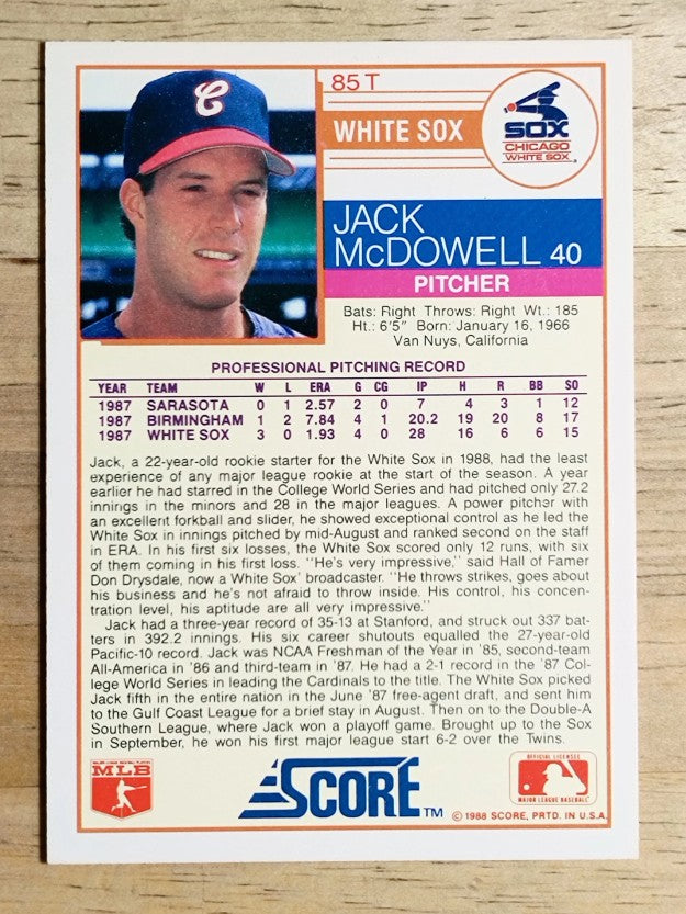 1988 Score Rookie/Traded #85T Jack McDowell XRC
