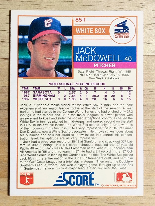 1988 Score Rookie/Traded #85T Jack McDowell XRC