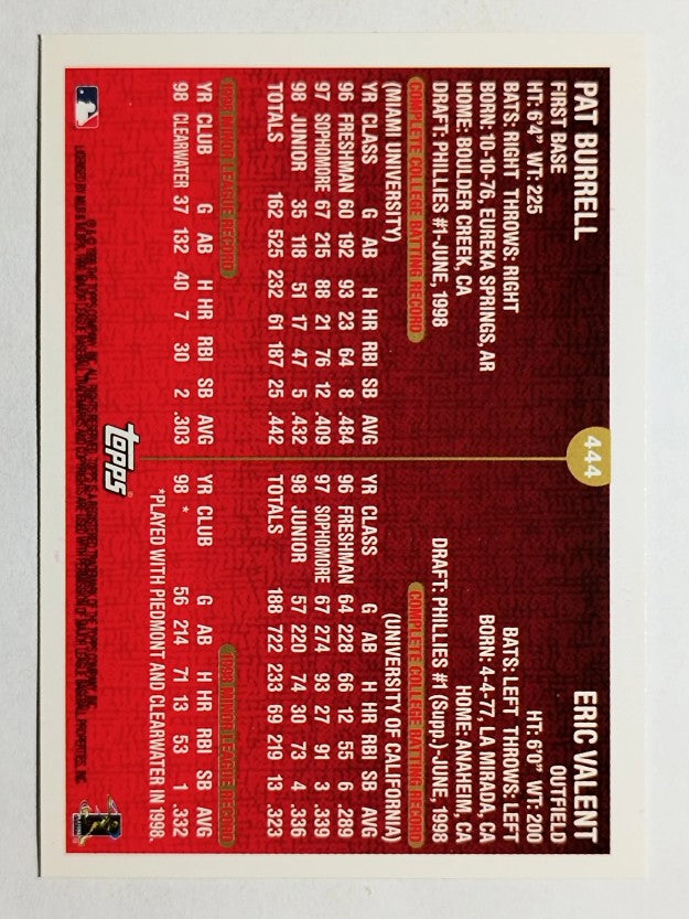 1999 Topps #444 Pat Burrell/Eric Valent RC