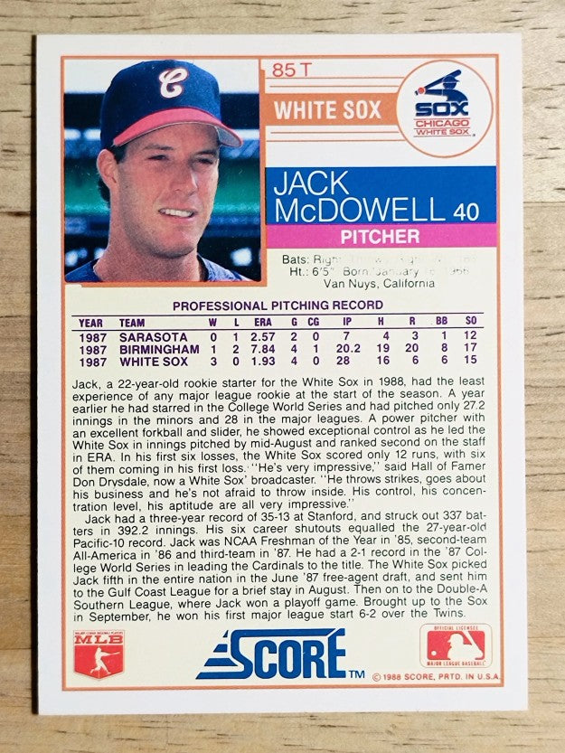 1988 Score Rookie/Traded #85T Jack McDowell XRC