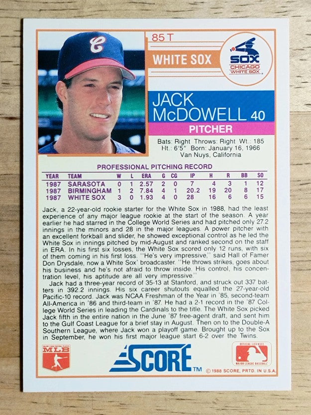 1988 Score Rookie/Traded #85T Jack McDowell XRC