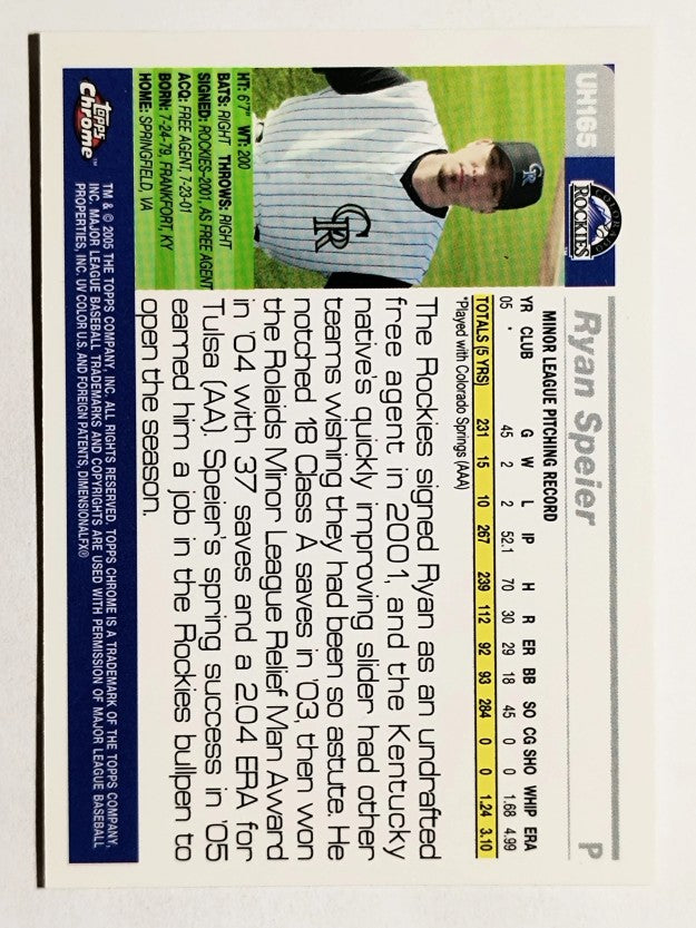 2005 Topps Chrome Update #165 Ryan Speier FY RC
