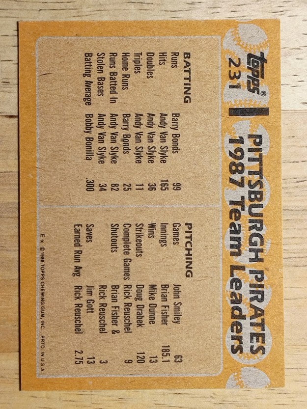 1988 Topps #231 Barry Bonds/Bobby Bonilla TL