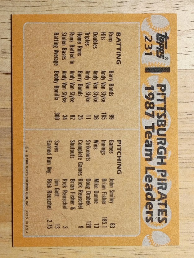 1988 Topps #231 Barry Bonds/Bobby Bonilla TL