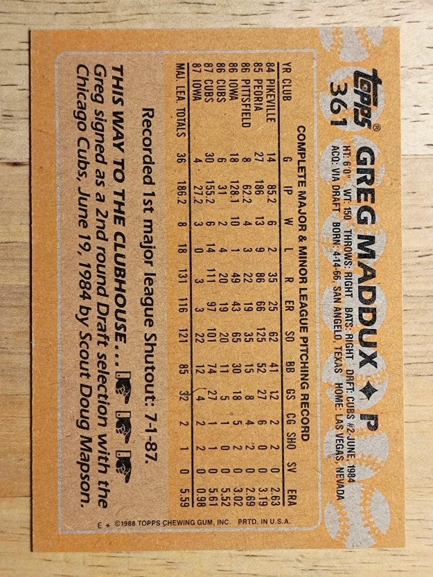 1988 Topps #361 Greg Maddux