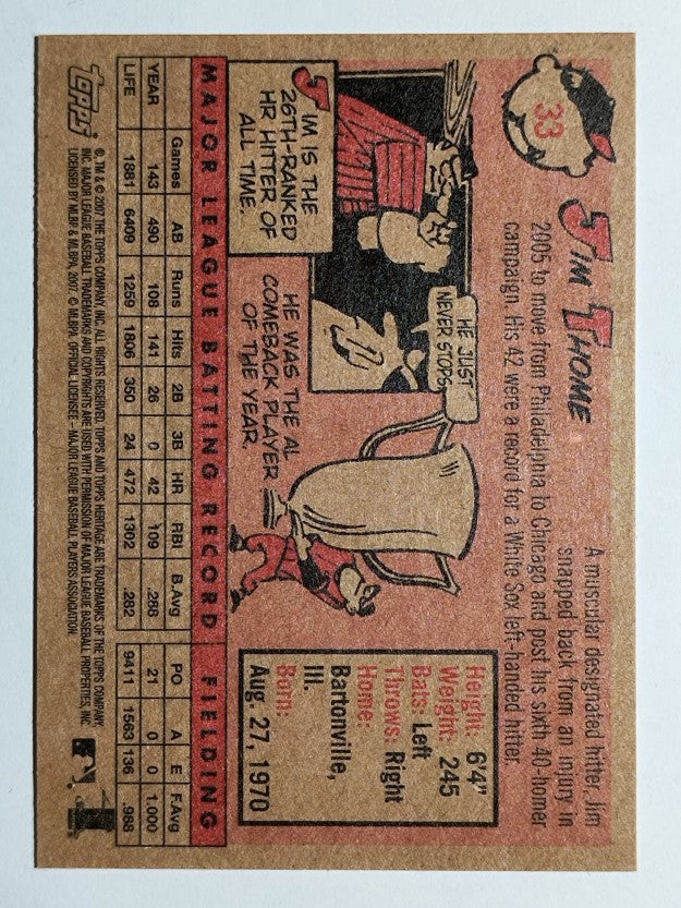 2007 Topps Heritage #33a Jim Thome