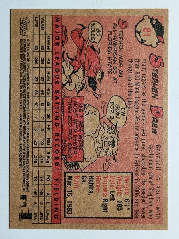2007 Topps Heritage #81a Stephen Drew