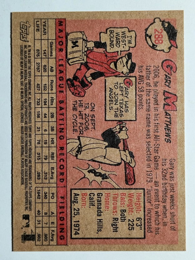2007 Topps Heritage #288 Gary Matthews