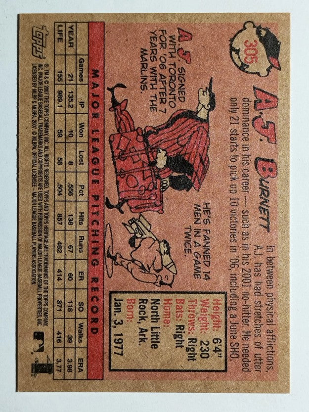 2007 Topps Heritage #305 A.J. Burnett