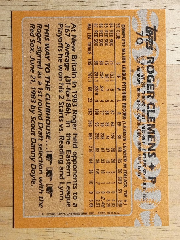 1988 Topps #70 Roger Clemens