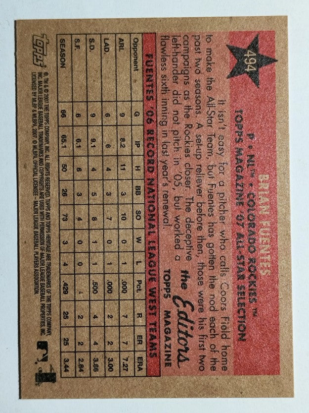 2007 Topps Heritage #494 Brian Fuentes AS
