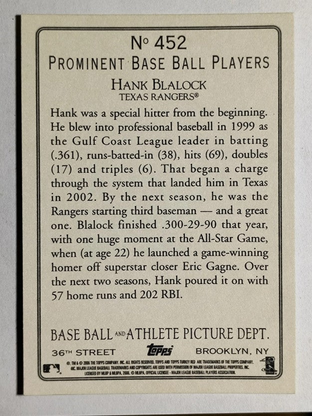 2006 Topps Turkey Red #452 Hank Blalock