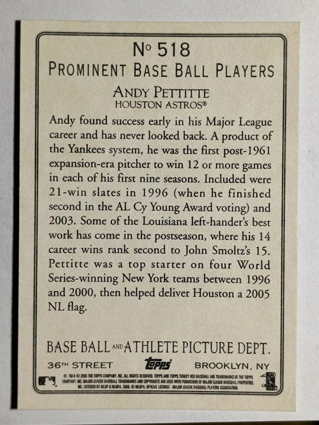 2006 Topps Turkey Red #518 Andy Pettitte