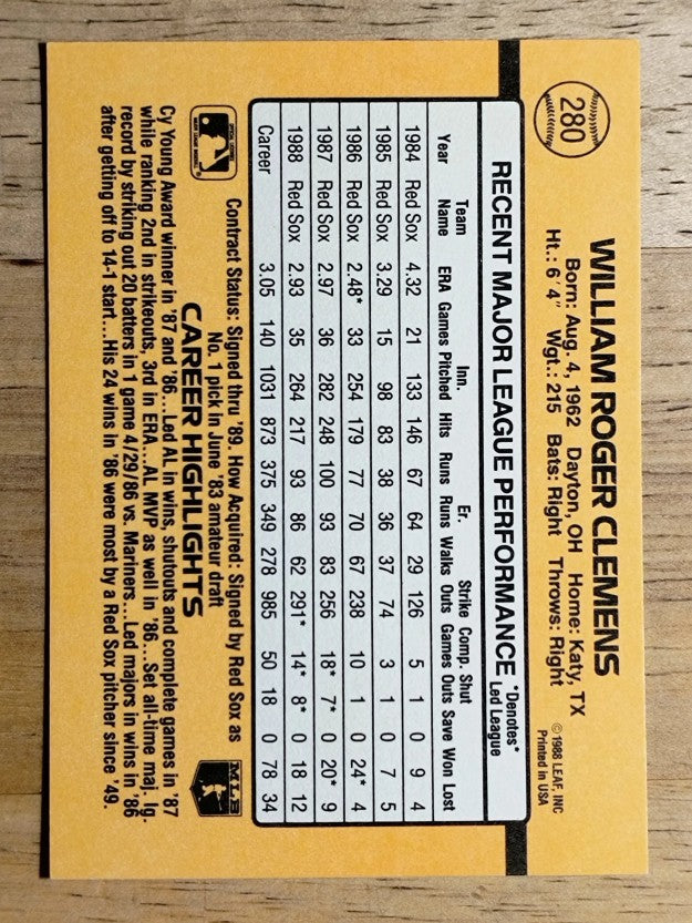 1989 Donruss #280 Roger Clemens
