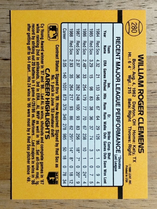 1989 Donruss #280 Roger Clemens