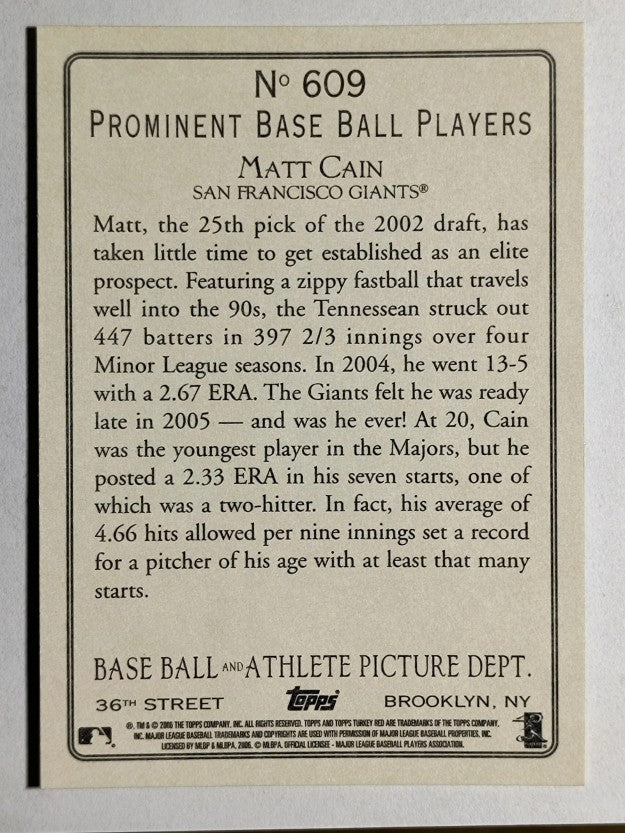 2006 Topps Turkey Red #609 Matt Cain