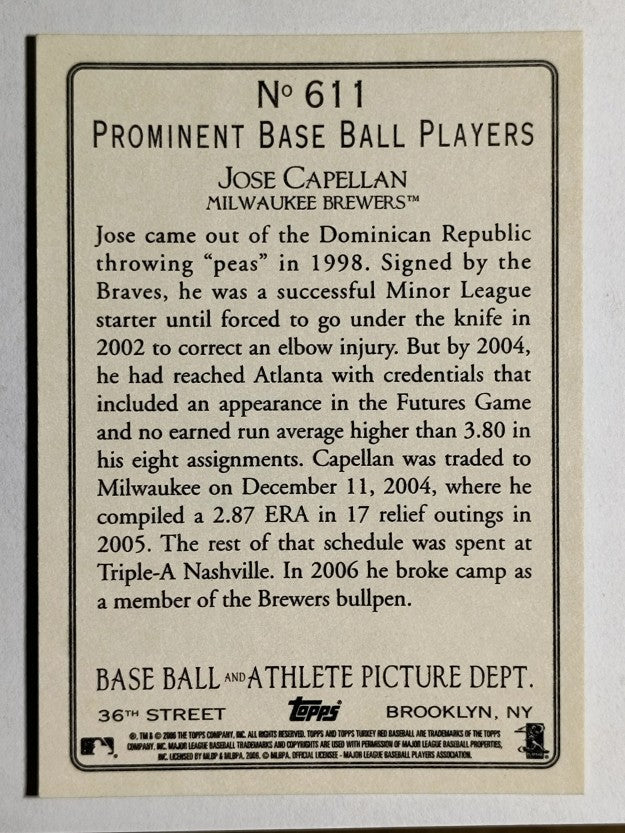 2006 Topps Turkey Red #611 Jose Capellan