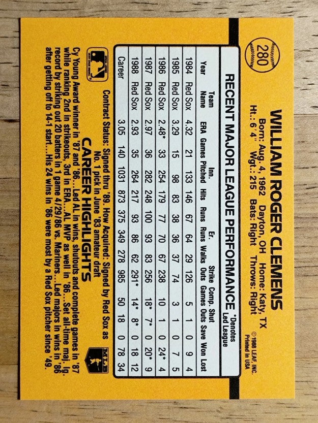 1989 Donruss #280 Roger Clemens