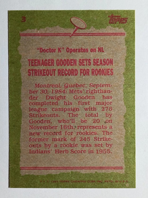 1985 Topps #3 Dwight Gooden RB