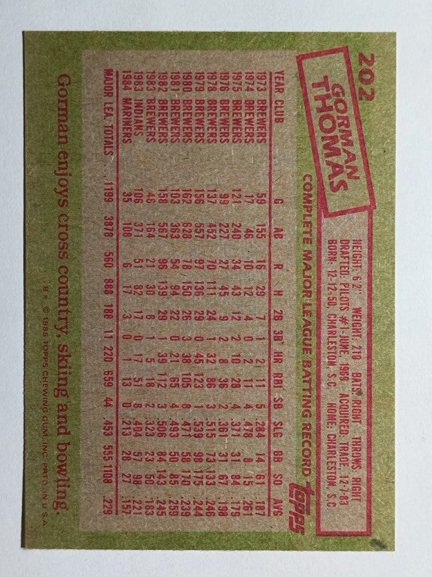 1985 Topps #202 Gorman Thomas