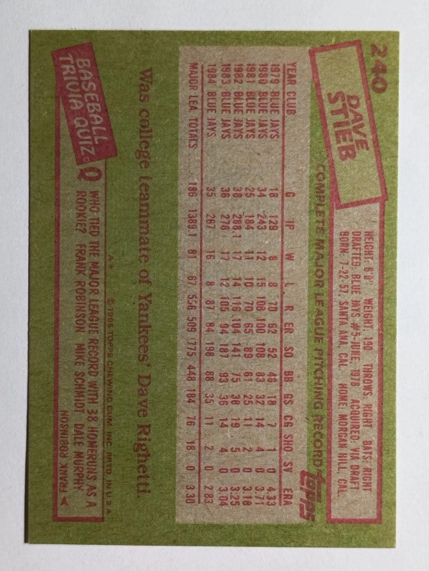 1985 Topps #240 Dave Stieb