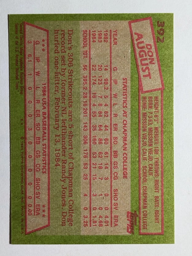 1985 Topps #392 Don August OLY RC