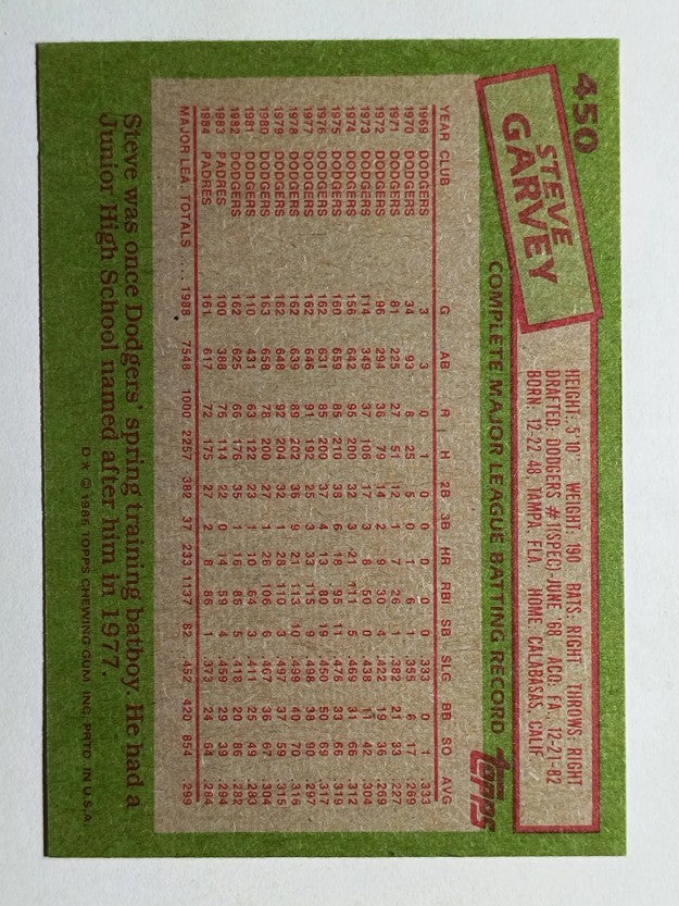 1985 Topps #450 Steve Garvey
