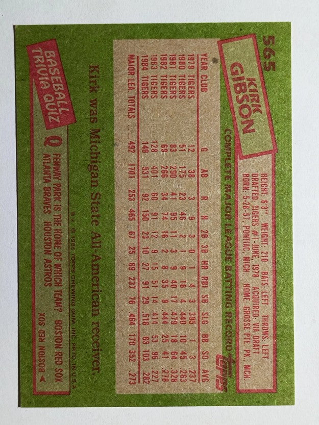 1985 Topps #565 Kirk Gibson