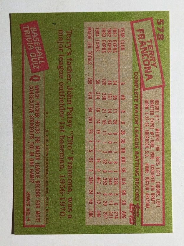 1985 Topps #578 Terry Francona