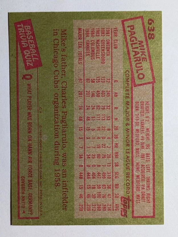 1985 Topps #638 Mike Pagliarulo