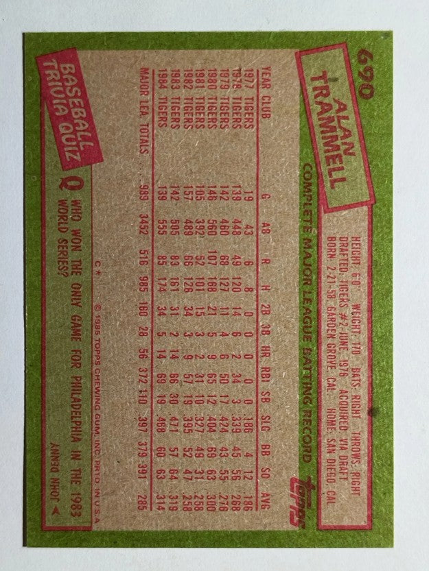 1985 Topps #690 Alan Trammell