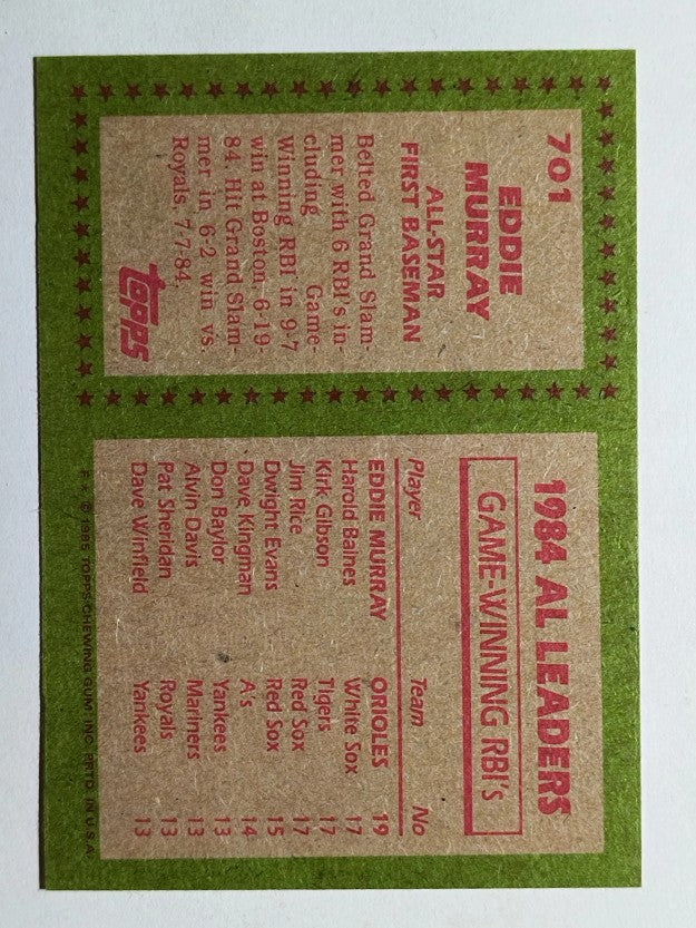 1985 Topps #701 Eddie Murray AS