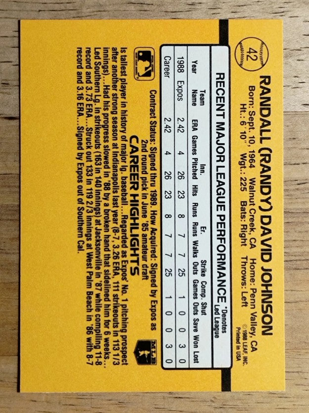 1989 Donruss #42 Randy Johnson RC RR