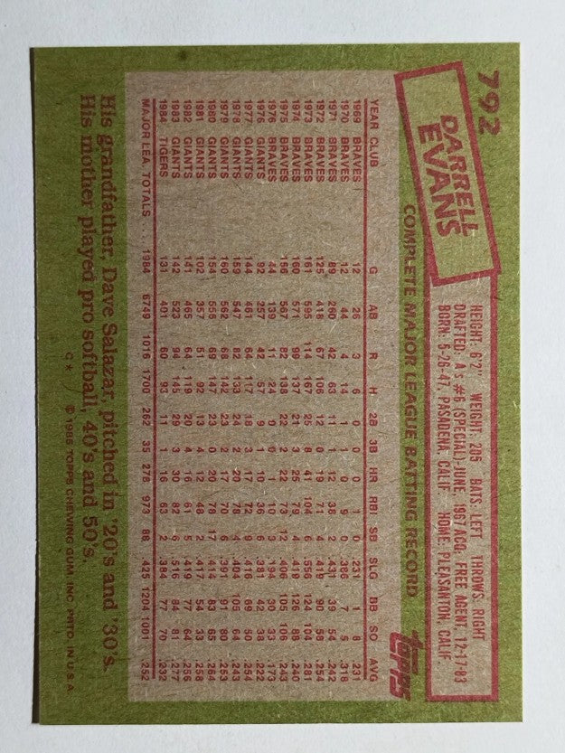 1985 Topps #792 Darrell Evans