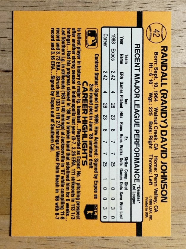 1989 Donruss #42 Randy Johnson RC RR
