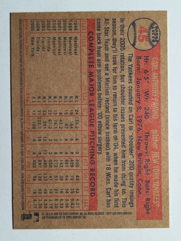 2006 Topps Heritage #45 Carl Pavano