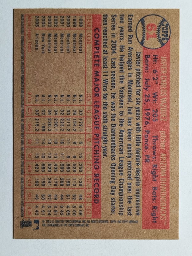 2006 Topps Heritage #61 Javier Vazquez