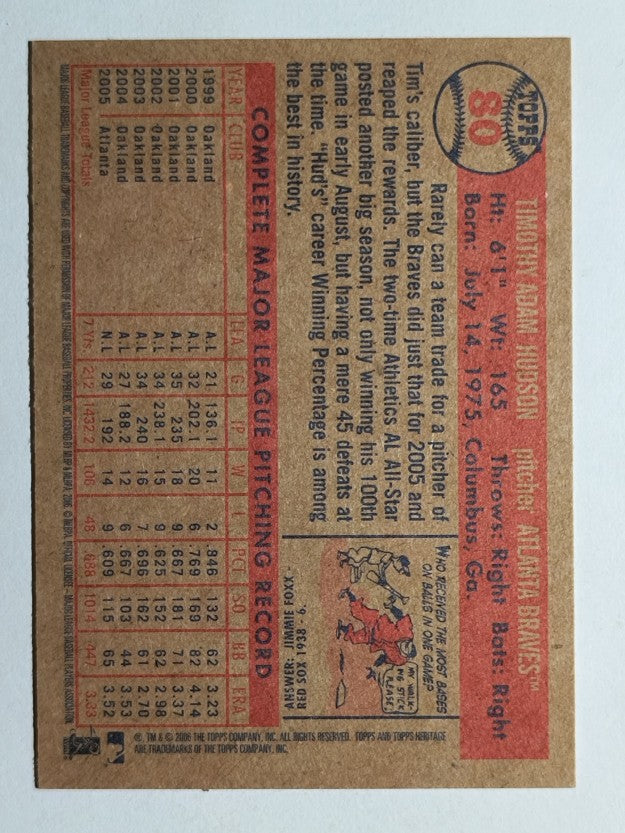 2006 Topps Heritage #80A Tim Hudson Red/Blue Ltr