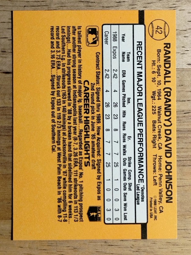 1989 Donruss #42 Randy Johnson RC RR
