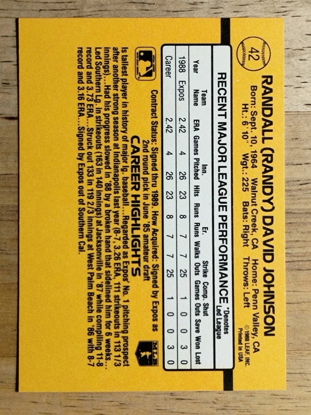 1989 Donruss #42 Randy Johnson RC RR