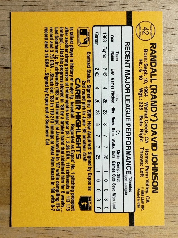1989 Donruss #42 Randy Johnson RC RR