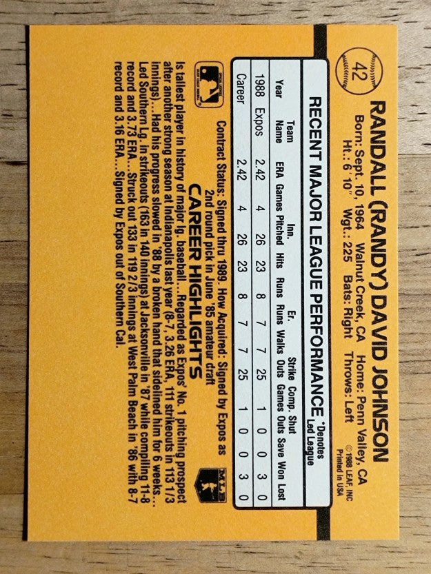 1989 Donruss #42 Randy Johnson RC RR