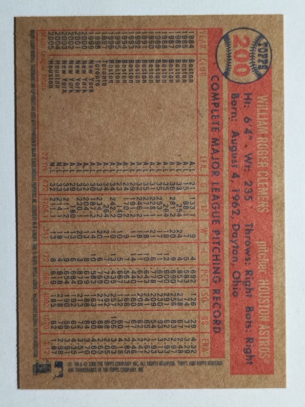 2006 Topps Heritage #200A Roger Clemens On Mound