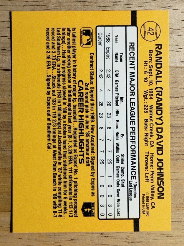1989 Donruss #42 Randy Johnson RC RR