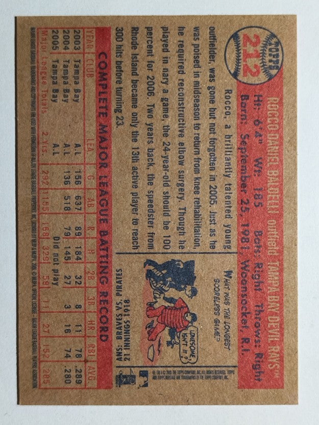 2006 Topps Heritage #212A Rocco Baldelli Yellow/White Ltr