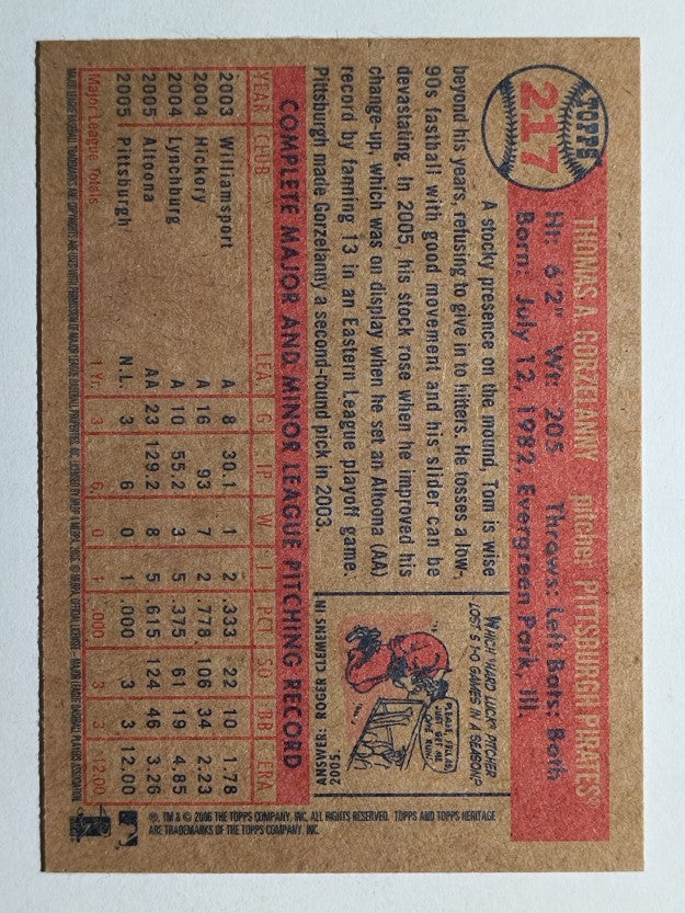 2006 Topps Heritage #217 Tom Gorzelanny